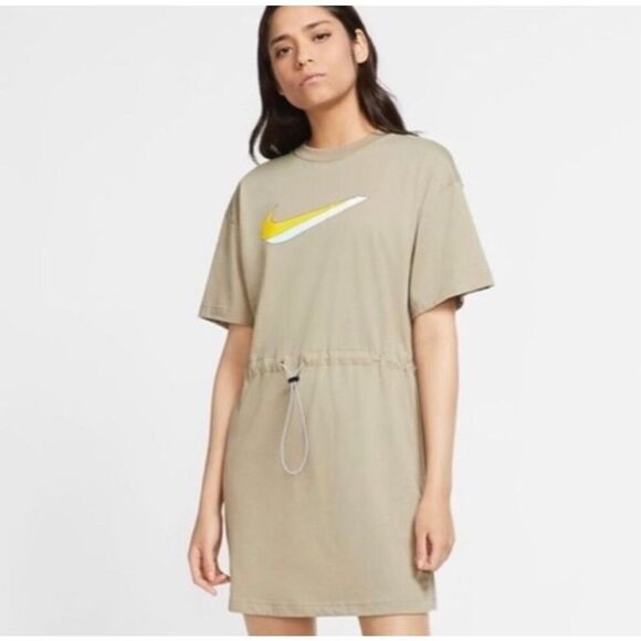 Nike Sportswear Icon Clash T-Shirt Dress Womens 1X Khaki Active Wear Drawstring - Picture 2 of 10